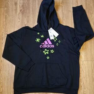NWT Adidas Pink/Green Stars Black Hoodie (Size Large Adult/2XL Youth)